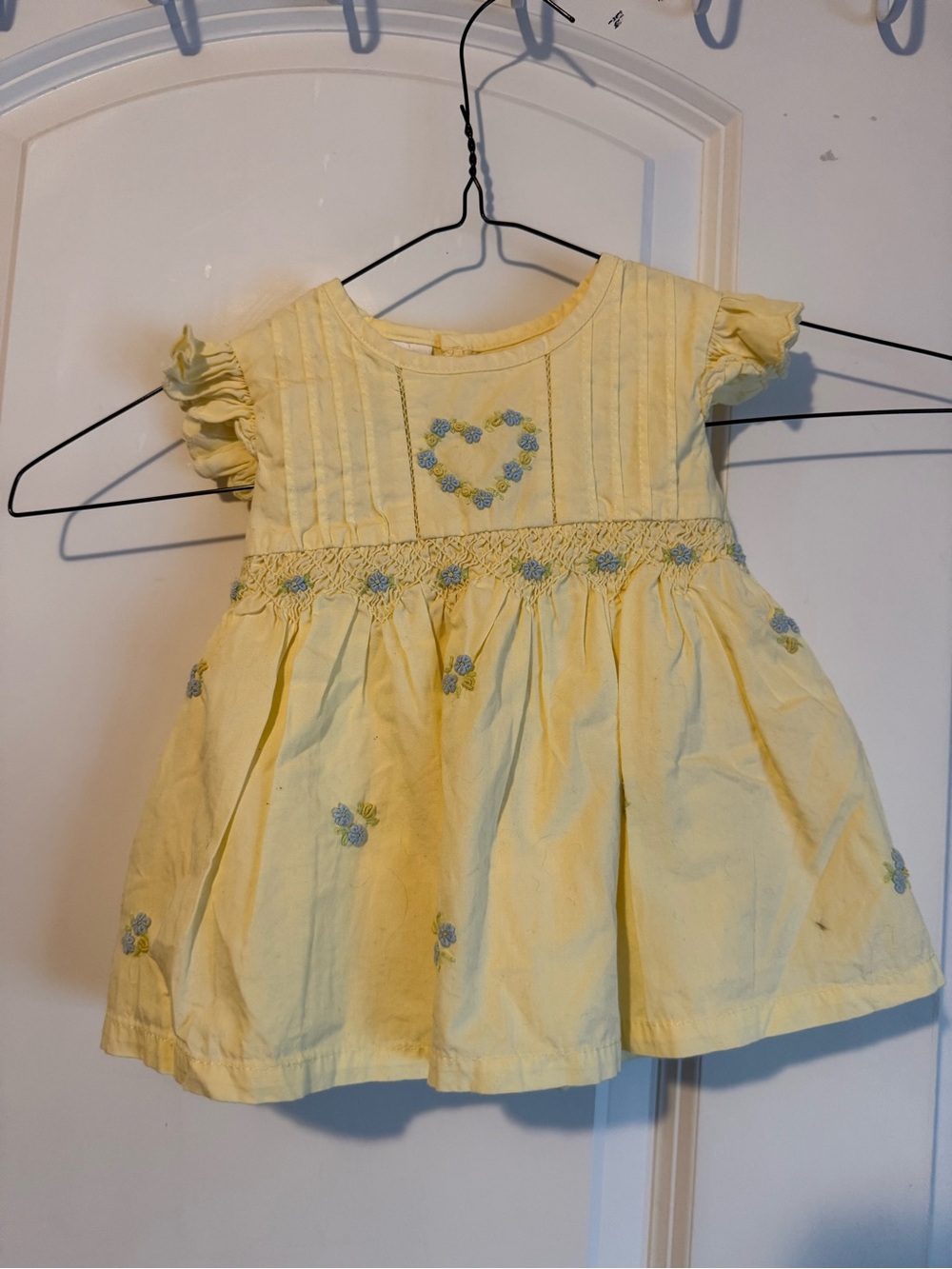 Koala Kids Yellow Smocked Dress with Blue Floral Embroidery